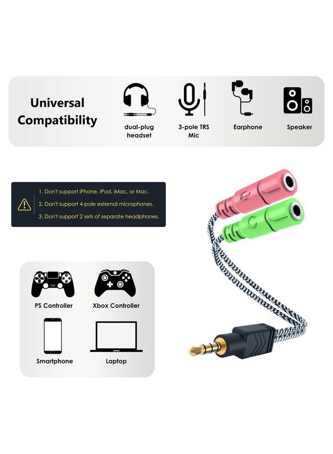 MillSO Headphone Mic Splitter, 3.5mm Headset Adapter (Microphone + Audio) 2 TRS Female to TRRS Male CTIA Stereo Jack Y Cable Compatible for Dual-Plug Gaming Headset to Xbox, PS4, Phone, Laptop, PC - Image 4